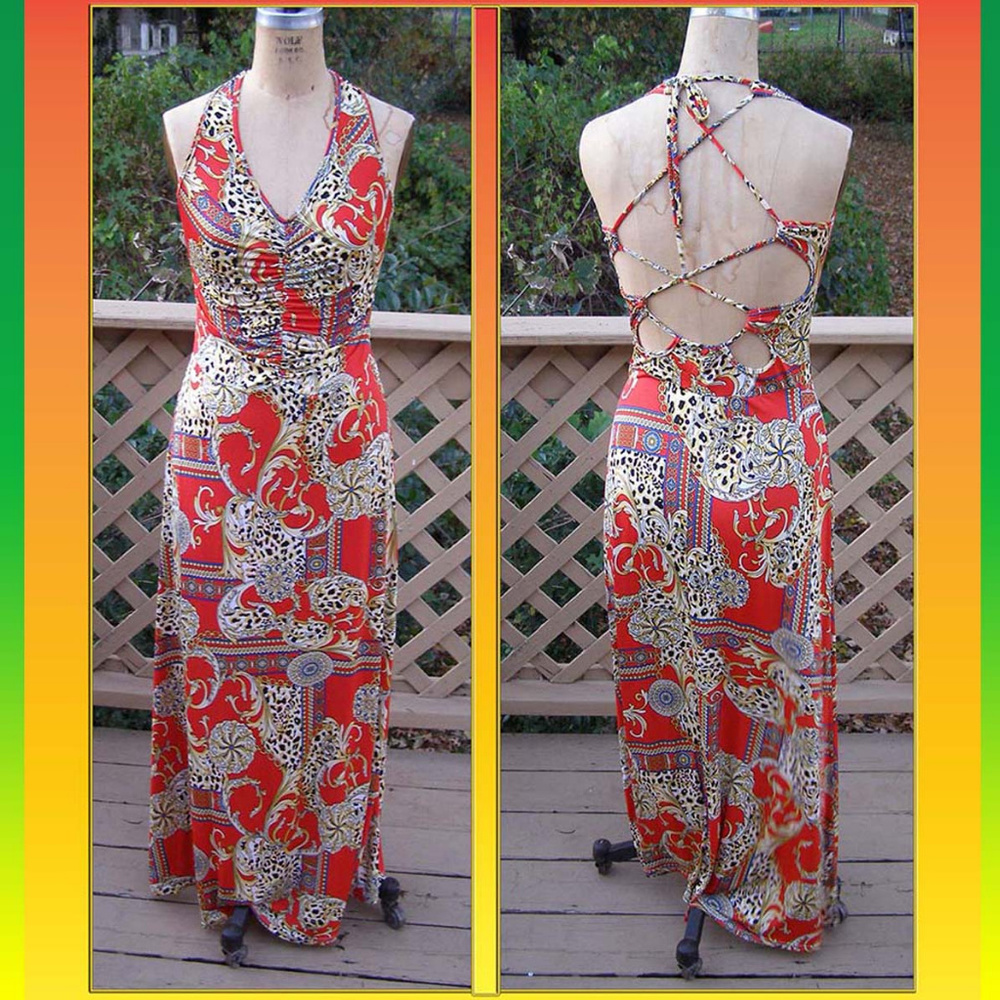 New Bold Print SEXY maxi dress by POINT sz M 6-8